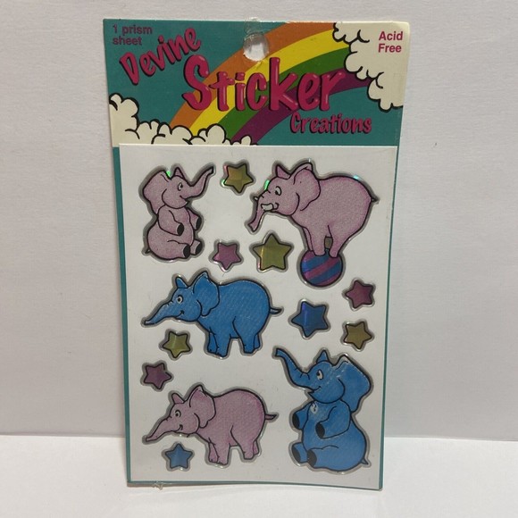 Lot Of 3 NEW SEALED 80s Devine Prism Stickers - Elephants, Giraffes, Roosters - Picture 4 of 5